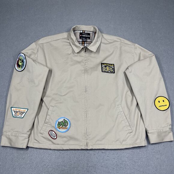 Airwalk x Forever 21 Jacket Mens Medium Beige Harrington Skater Patch Streetwear - Picture 1 of 11